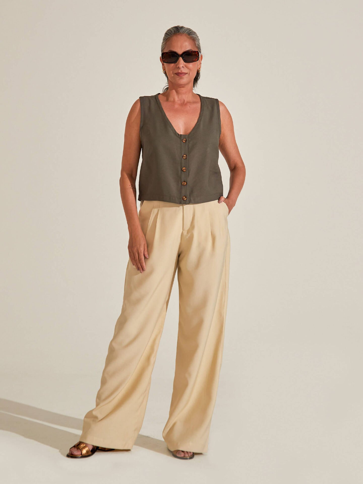 Calça Pantalona Sal Areia