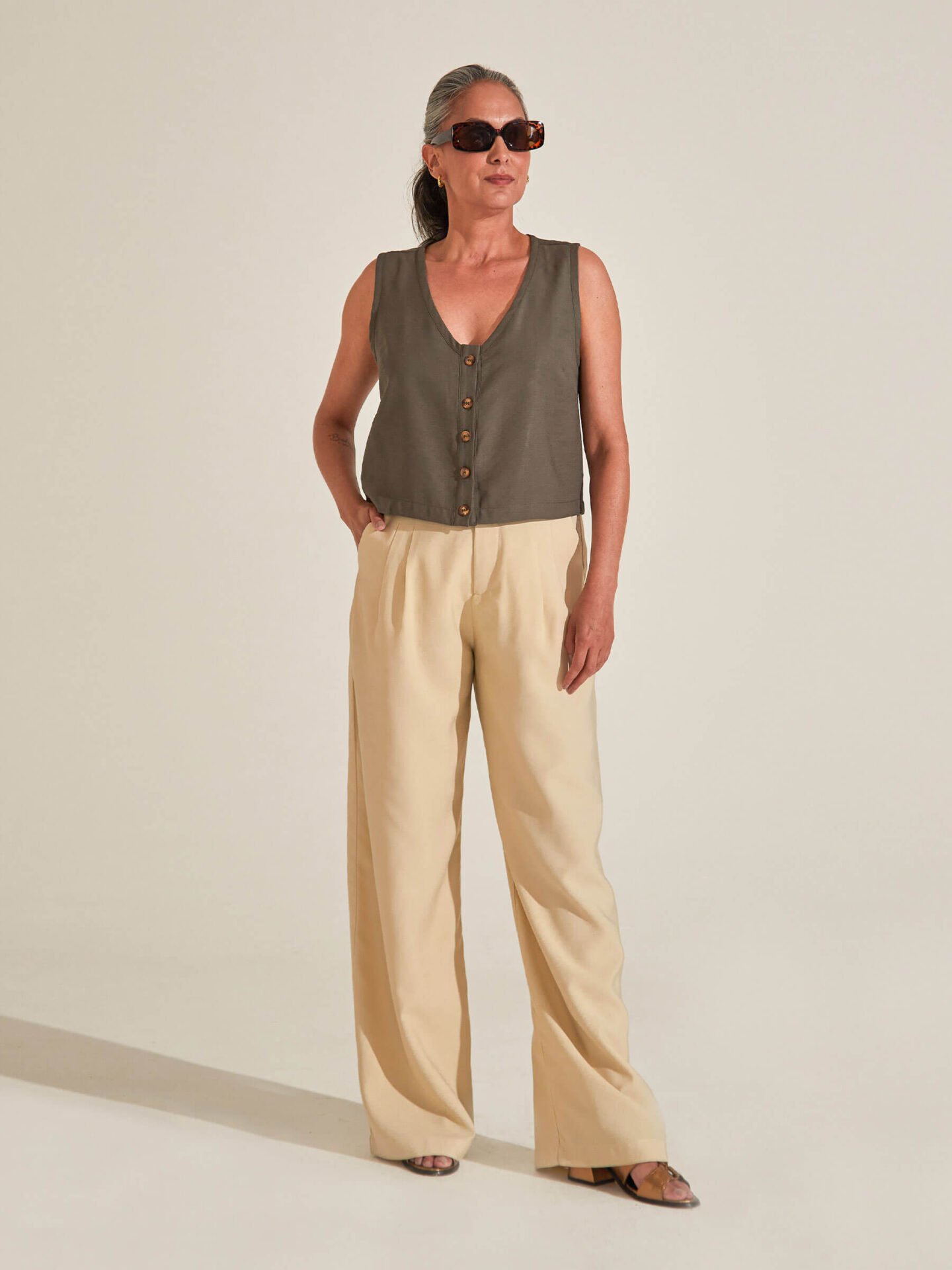 Calça Pantalona Sal Areia