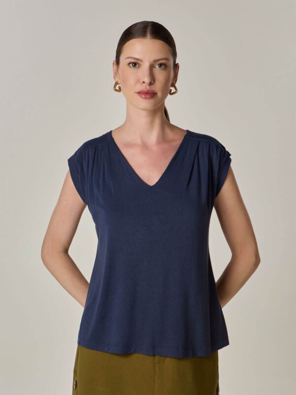 Blusa Marola Linho e Viscose Azul Marinho