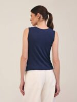 Regata Drapeada Linho e Viscose Azul Marinho