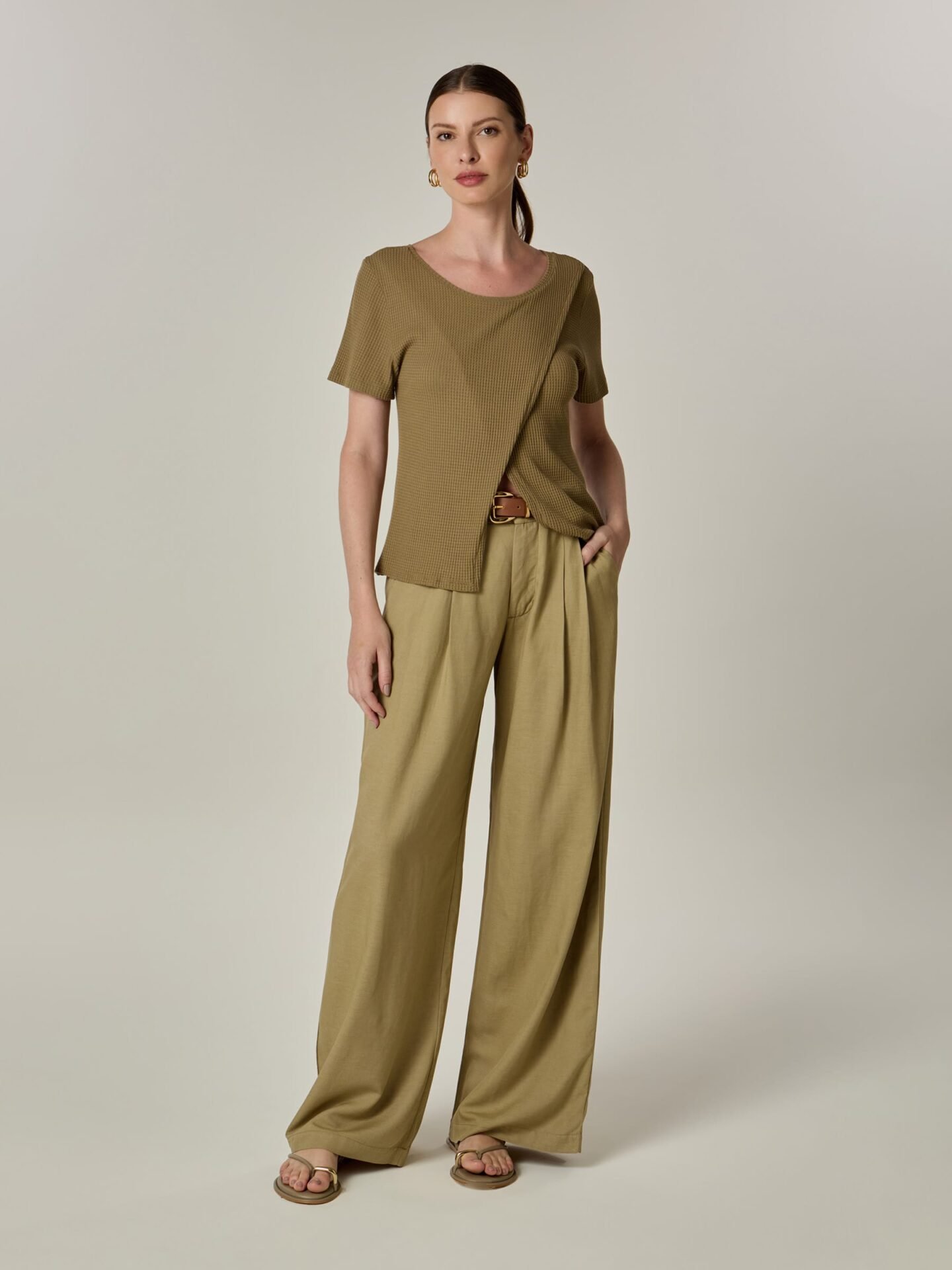 Calça Austrália Linho e Viscose Khaki