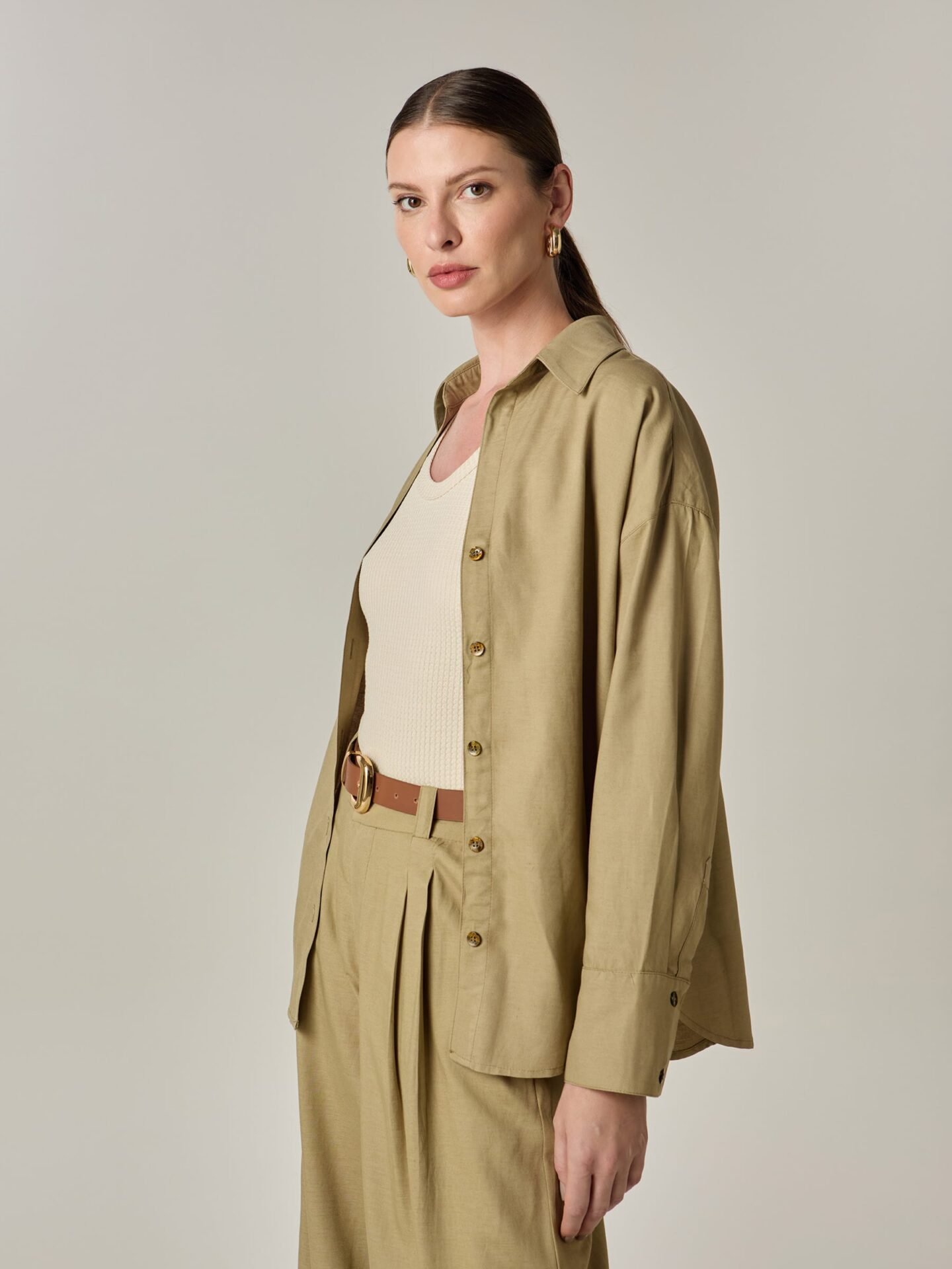 Camisa Austrália Linho e Viscose Khaki