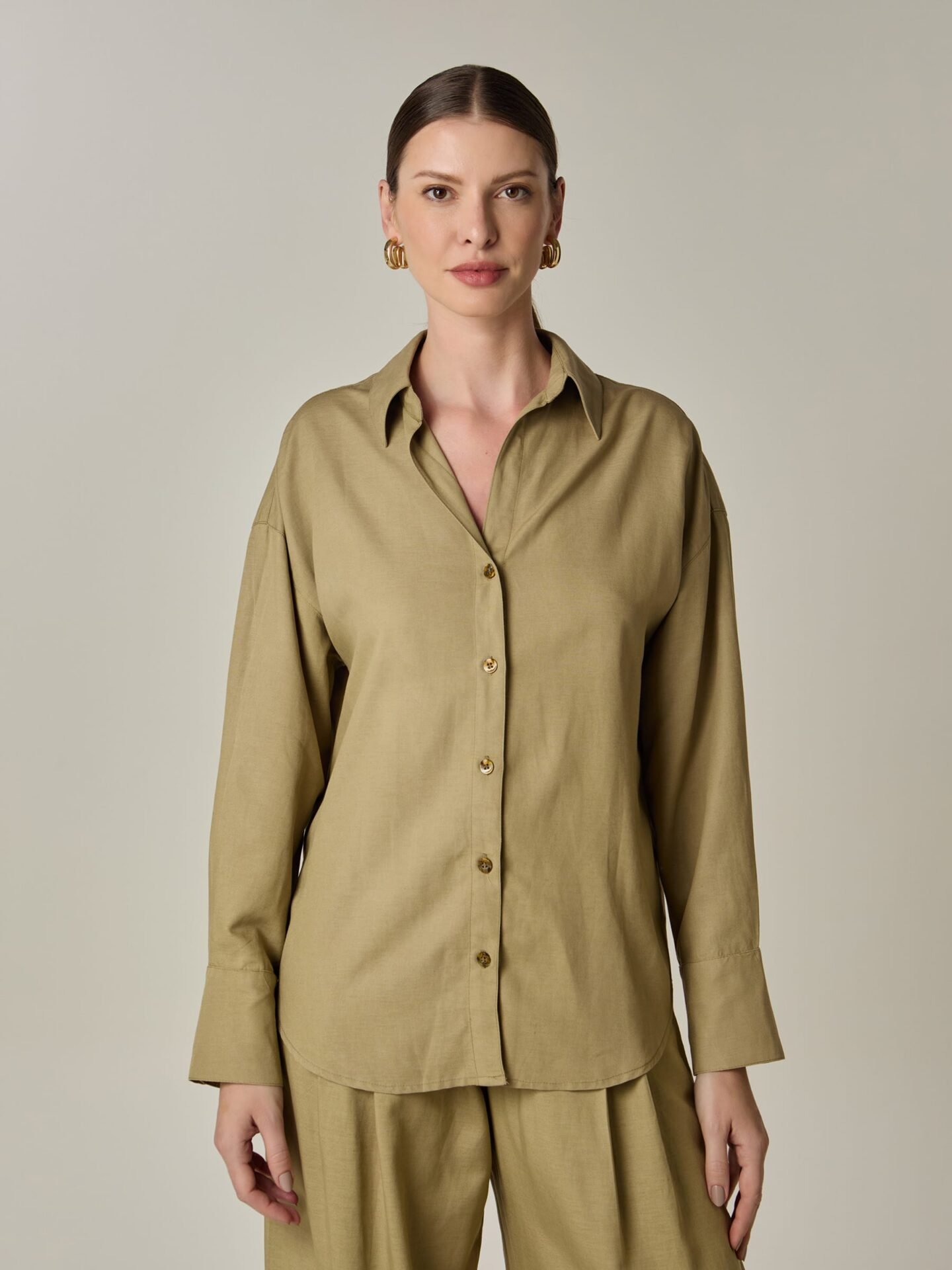 Camisa Austrália Linho e Viscose Khaki