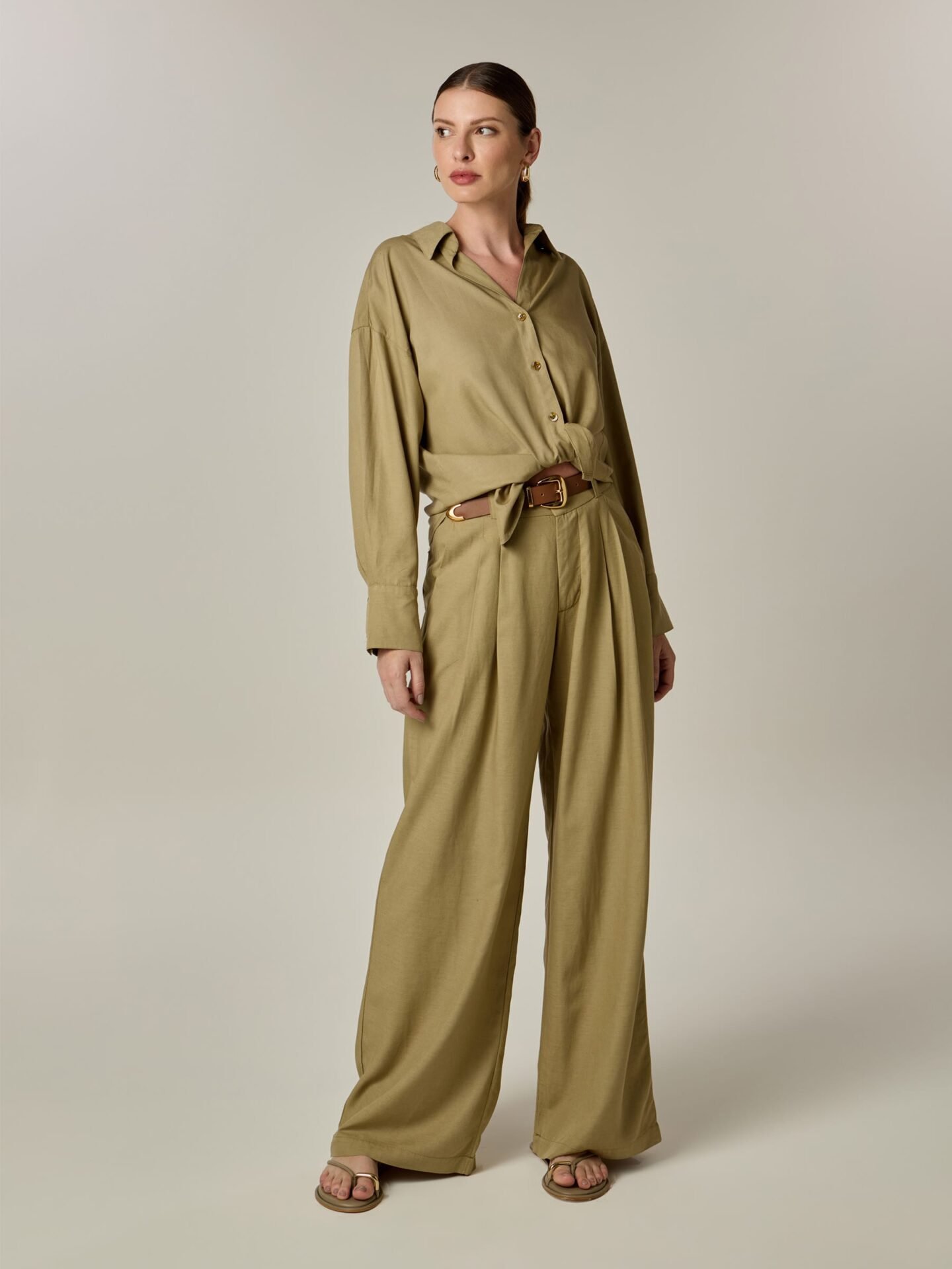 Camisa Austrália Linho e Viscose Khaki