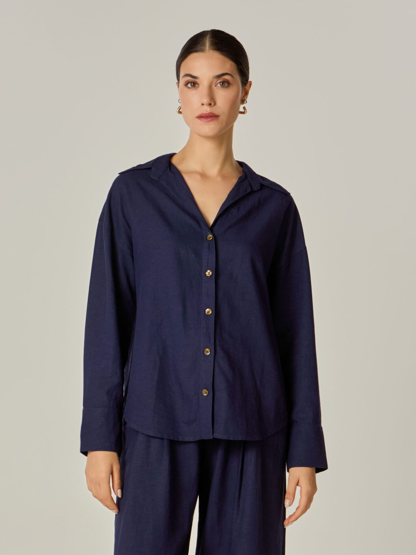 Camisa Austrália Linho e Viscose Azul Marinho