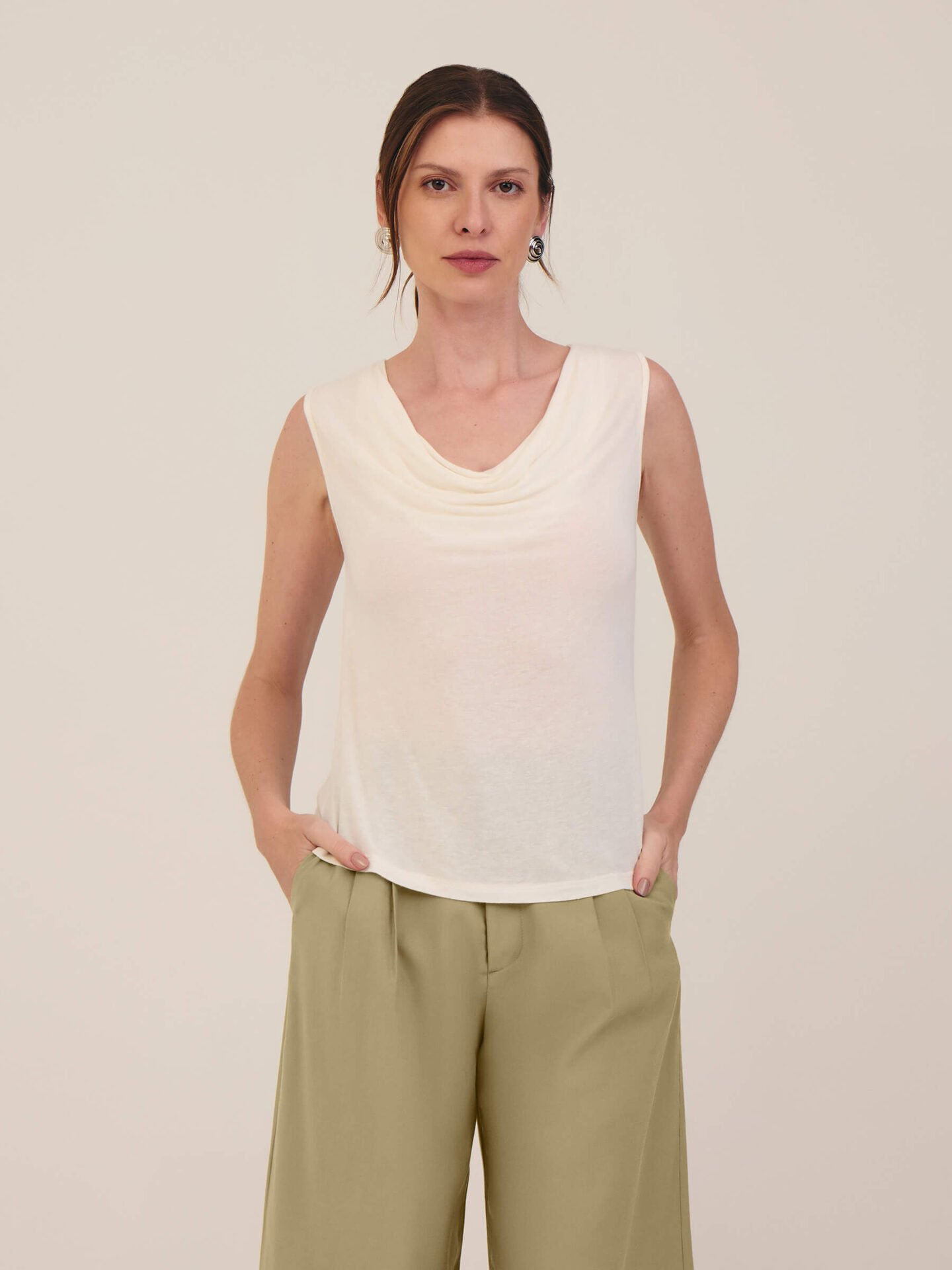 Regata Drapeada Linho e Viscose OffWhite