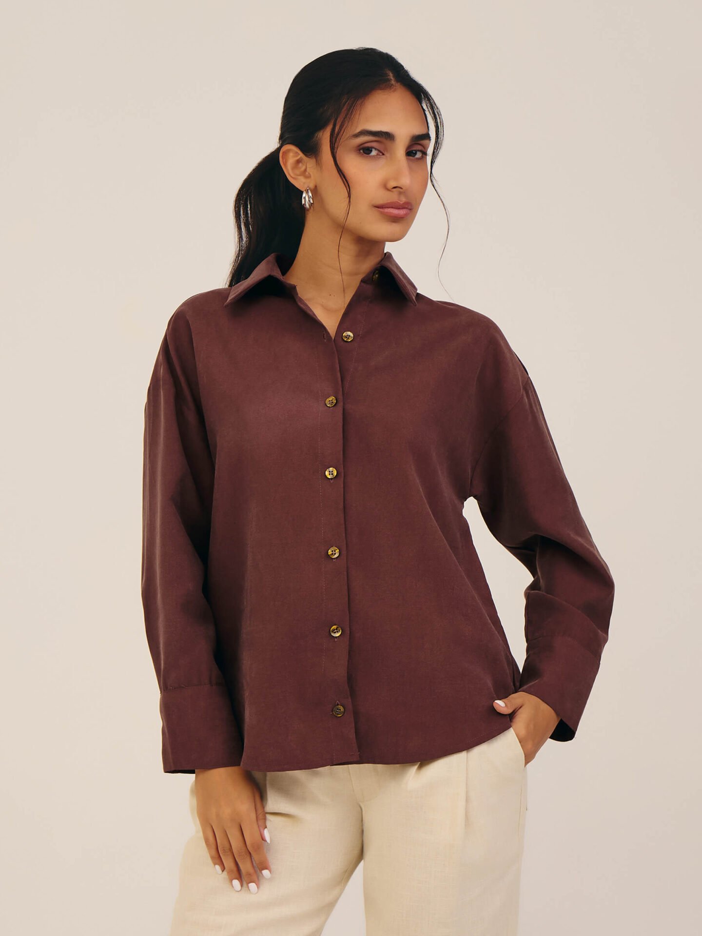 Camisa Lyocell Marrom