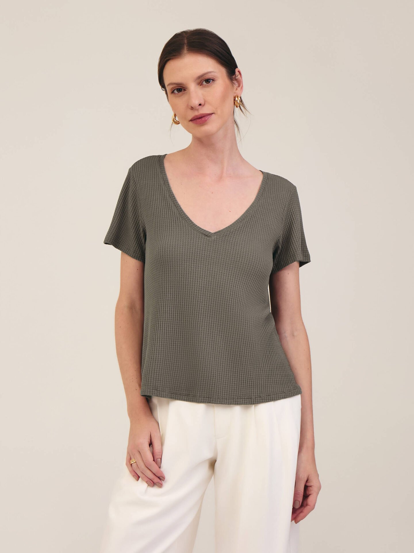 Blusa Voa Viscose Sustentável Khaki Escuro