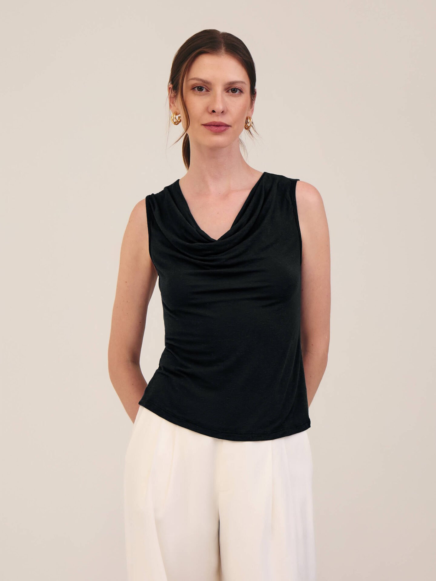 Regata Drapeada Viscolinen Preto